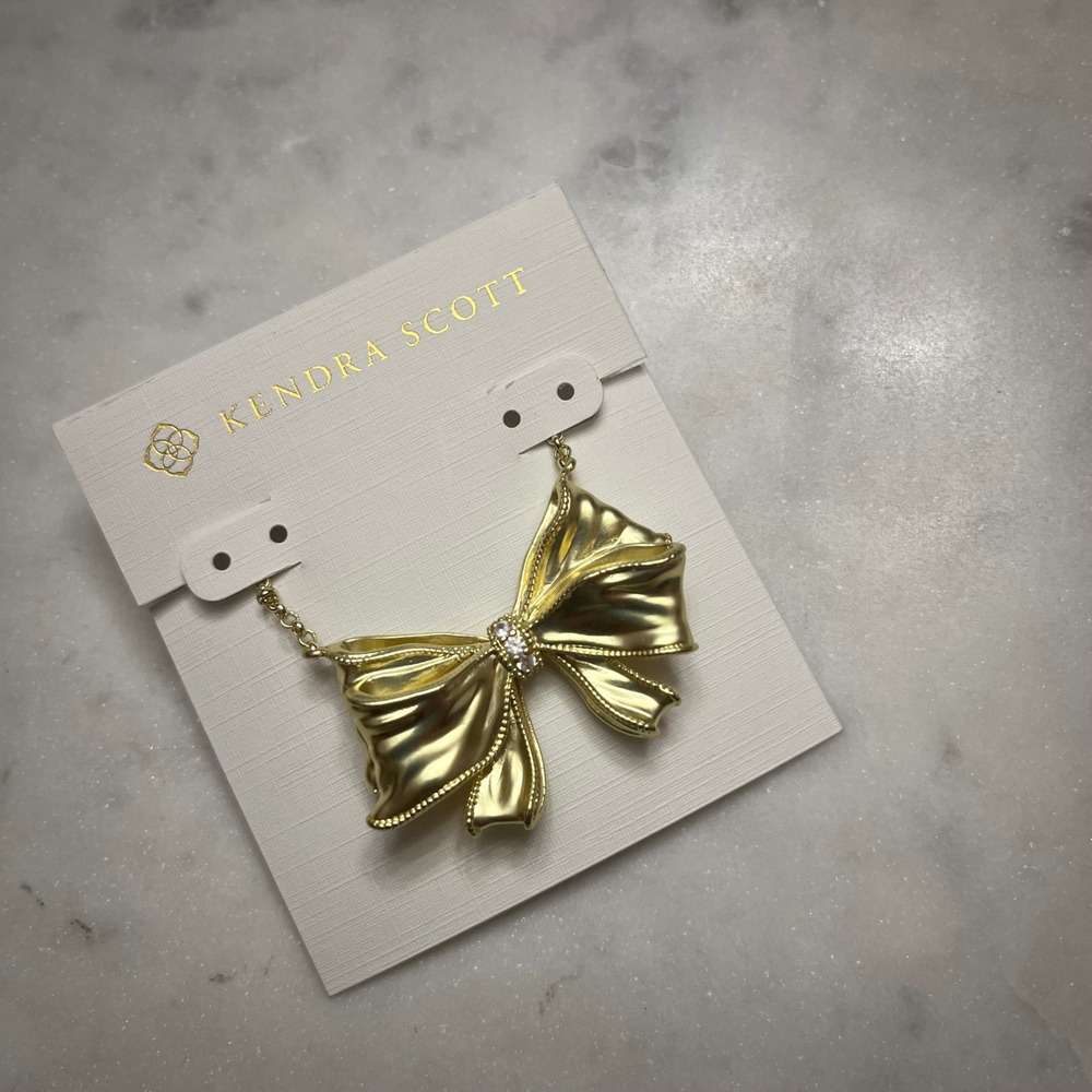 Kendra Scott LoveShackFancy Bow Pendant Necklace Statement Big Gold Tone Jewelry